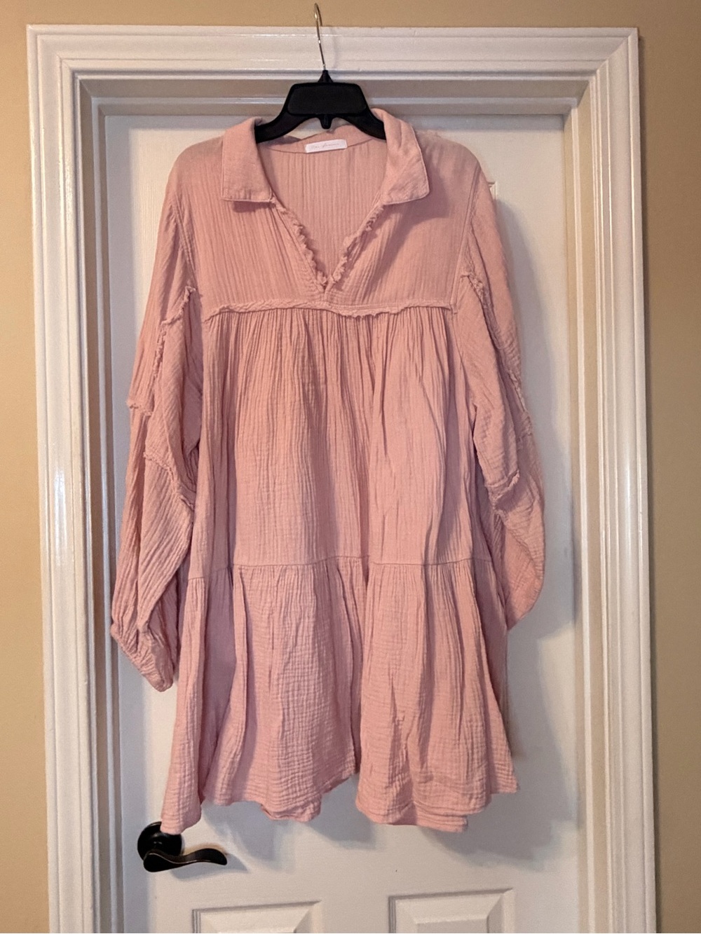 Ces Femme Blush Pink Long Sleeve Tiered Dress